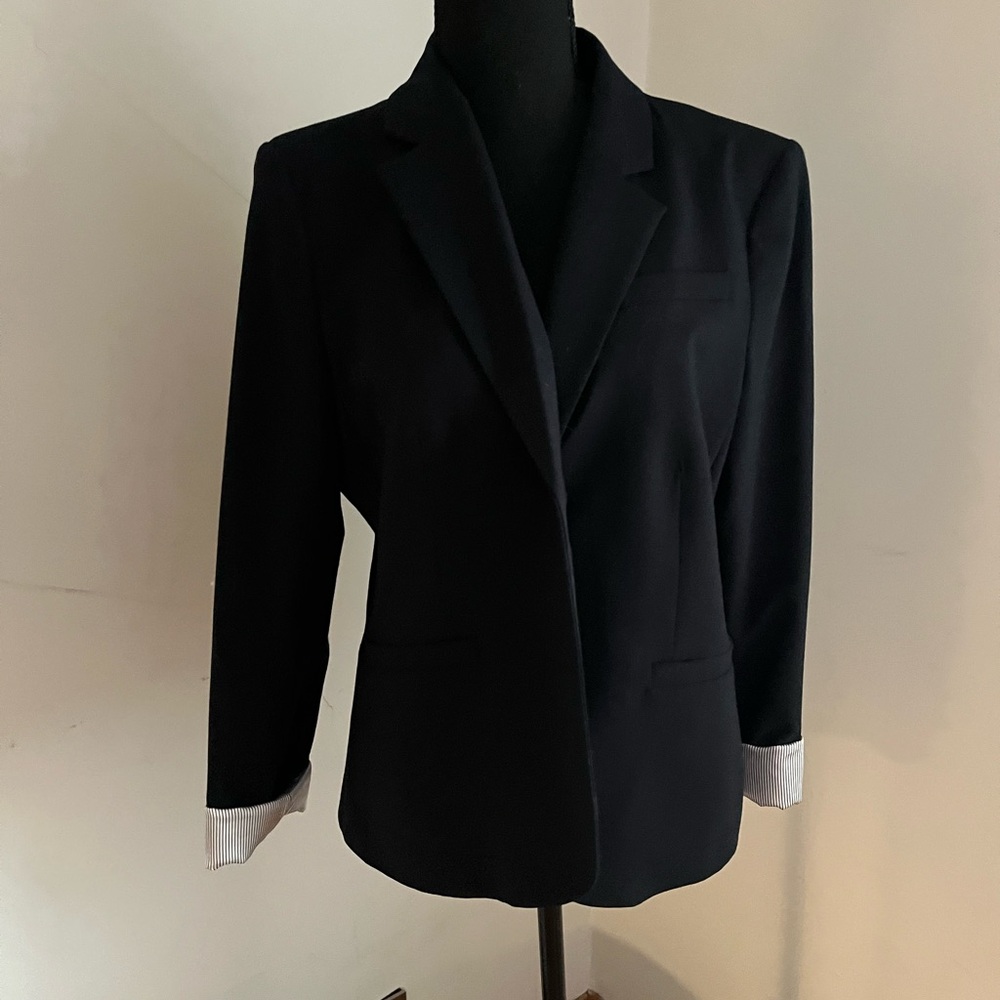 Calvin Klein Black Women's Tailored Blazer with Contrast Stripe Cuffs